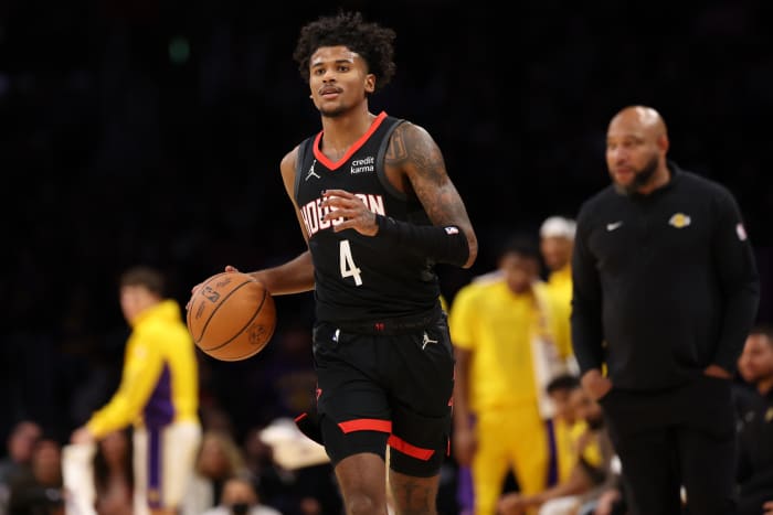 Rockets guard Jalen Green dribbles during the second half against the Los Angeles Lakers at Crypto.com Arena.